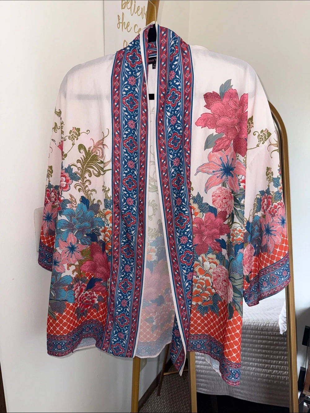 Jealous Tomato Floral Open-Front Kimono Jacket in Pink & Blue